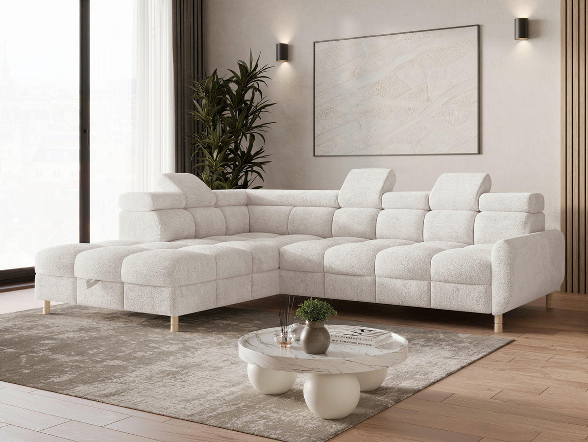 ECKSOFA BUN in Bouclé Weiß  - Elfenbein/Weiß, Design, Holz/Textil (209/276cm) - MID.YOU