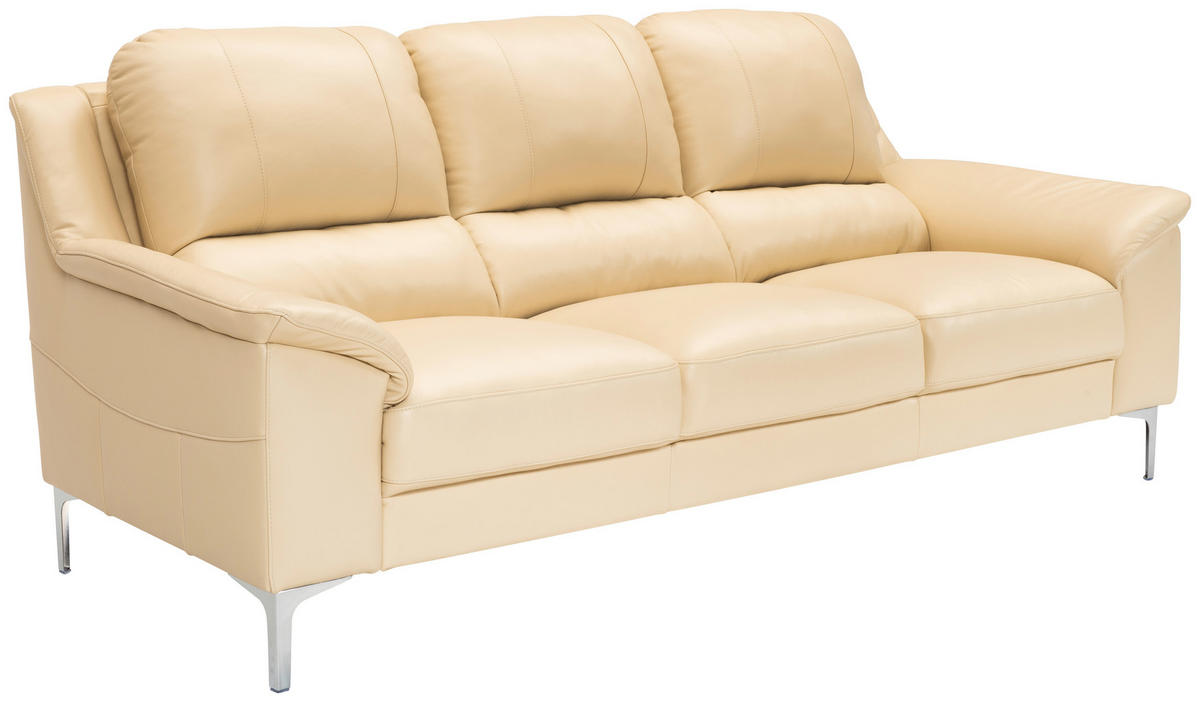 SOFFA i äkta läder sandfärgad  - sandfärgad/kromfärg, Klassisk, metall/läder - Welnova