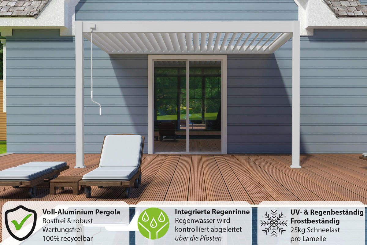 PERGOLA 400/255/360 cm Aluminium  - Weiß, Basics, Metall (400/255/360cm) - Gardenson