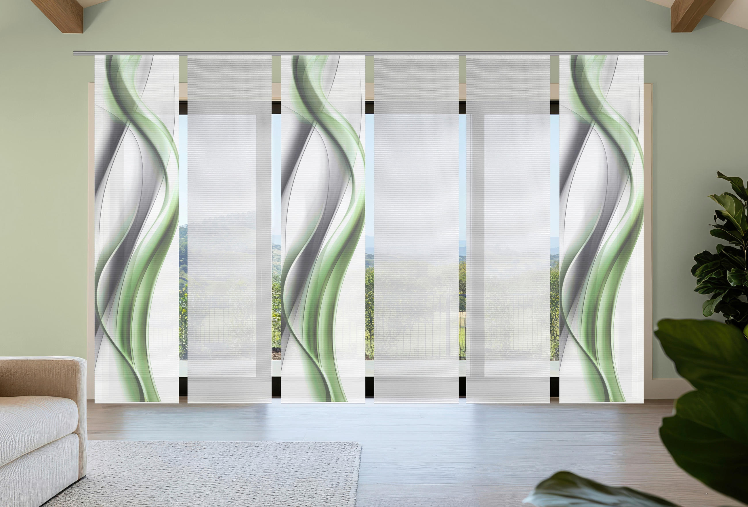 FLÄCHENVORHANG  6 Stück  blickdicht  60/260 cm   - Weiß/Grau, Design, Textil (60/260cm)