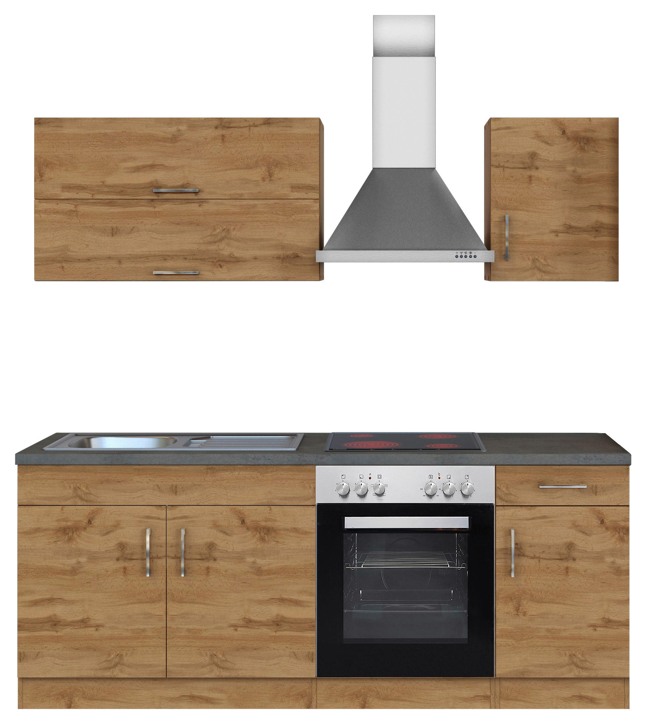 KÜCHENBLOCK 210 cm   in Schieferfarben, Eiche Wotan  - Chromfarben/Schieferfarben, Modern, Holzwerkstoff/Metall (210cm) - Held