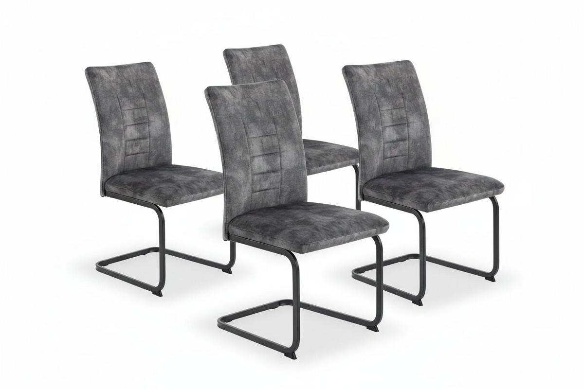 SCHWINGSTUHL-SET 4 Stück  in Stahl Samt, Mikrofaser  - Anthrazit/Schwarz, MODERN, Textil/Metall (49/98/61cm) - MID.YOU