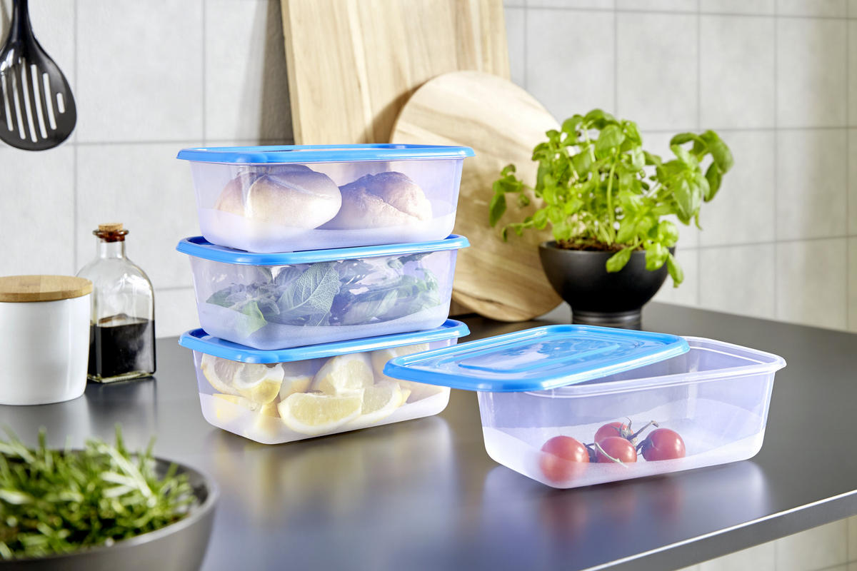 SADA DÓZ NA POTRAVINY 4 ks - modrá/průhledné, Konvenční, plast - Boxxx