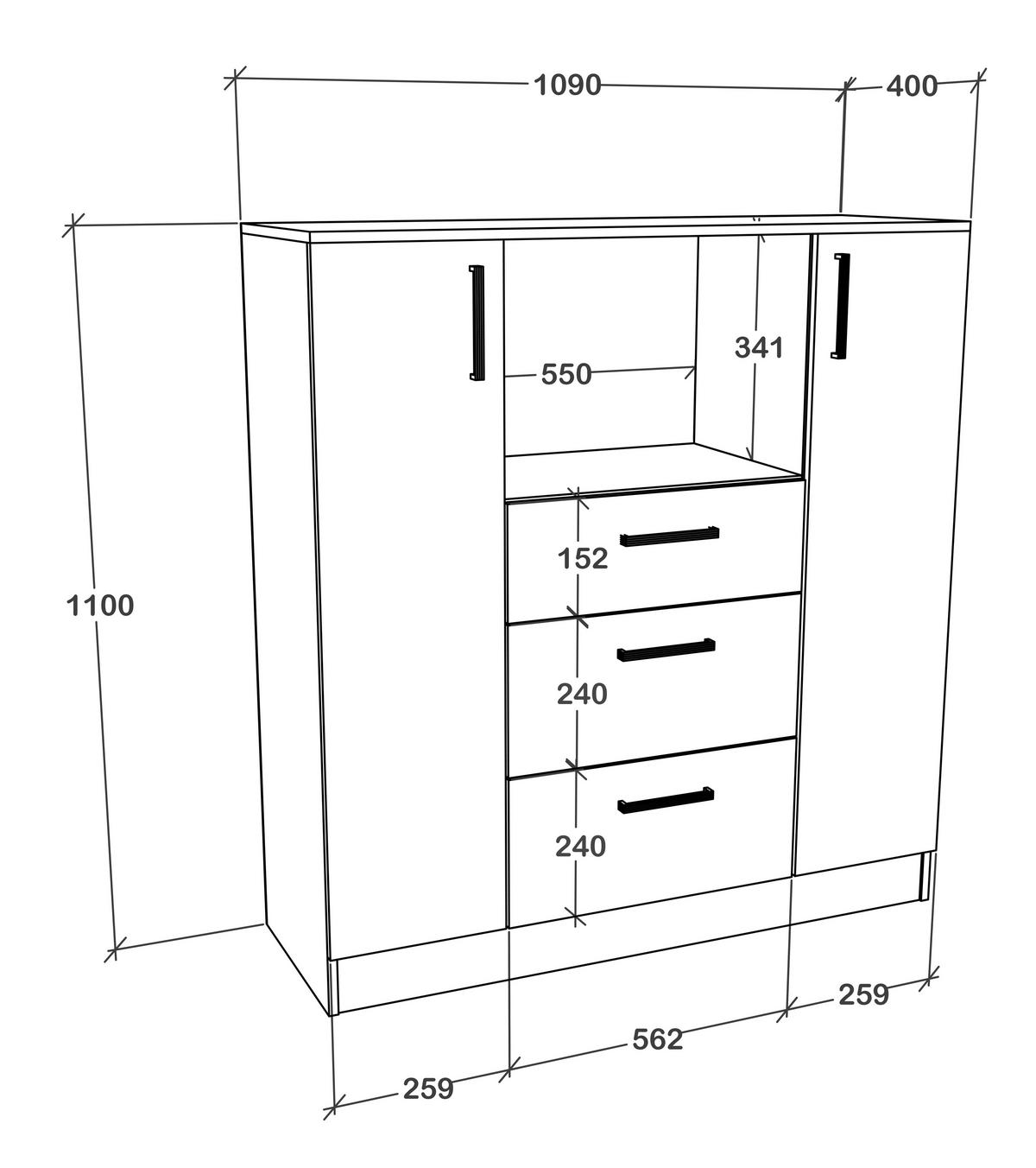 BUFFET 109/110/40 cm  in  - Weiss/Alufarben, Design, Holzwerkstoff/Metall (109/110/40cm) - MID.YOU