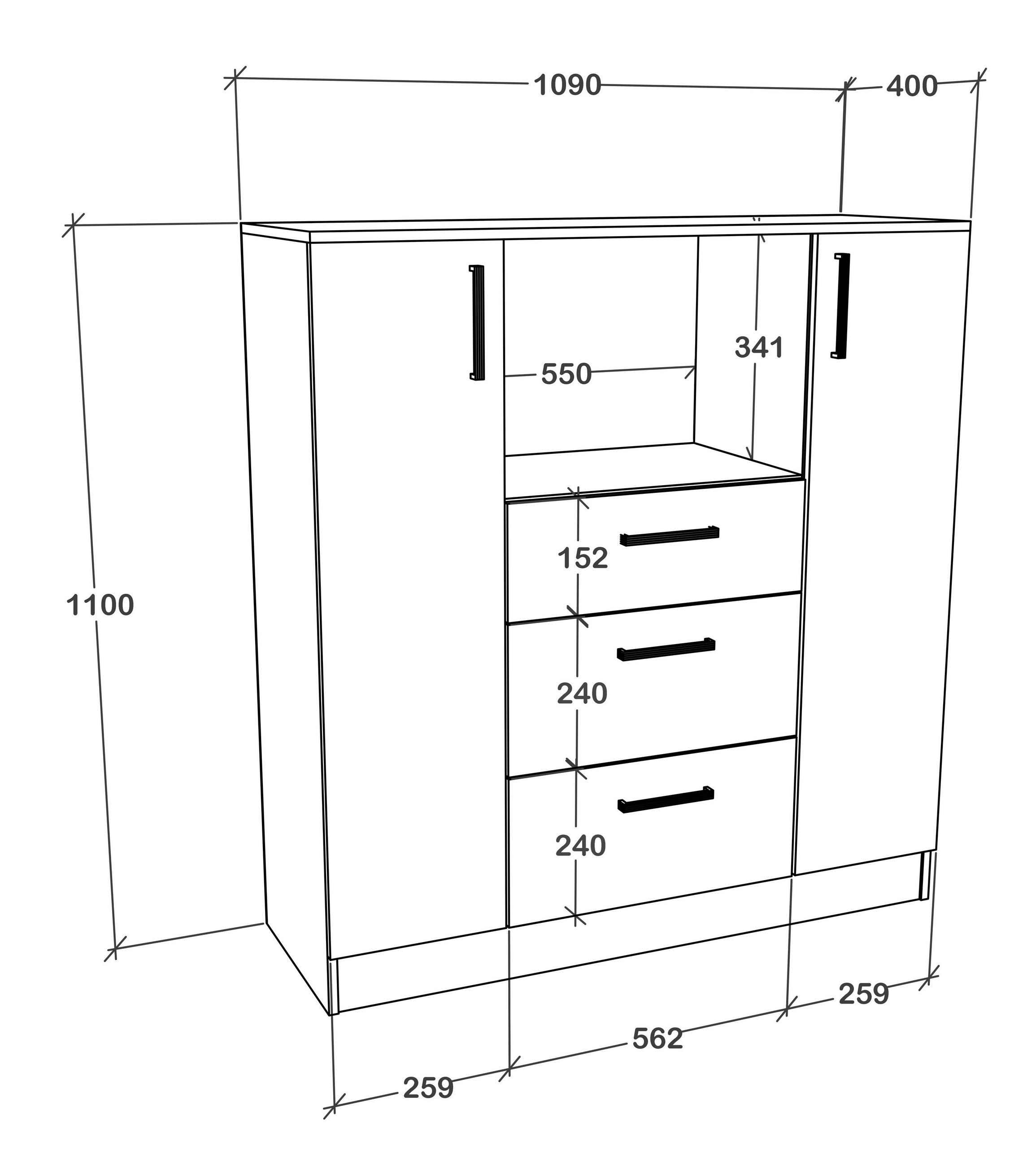 Thumbnail - Mid.you Buffet, Weiß, Metall, 3 Schublade(n) Schubladen, 109x110x40 cm, Küchen, Küchenmöbel, Buffetschränke