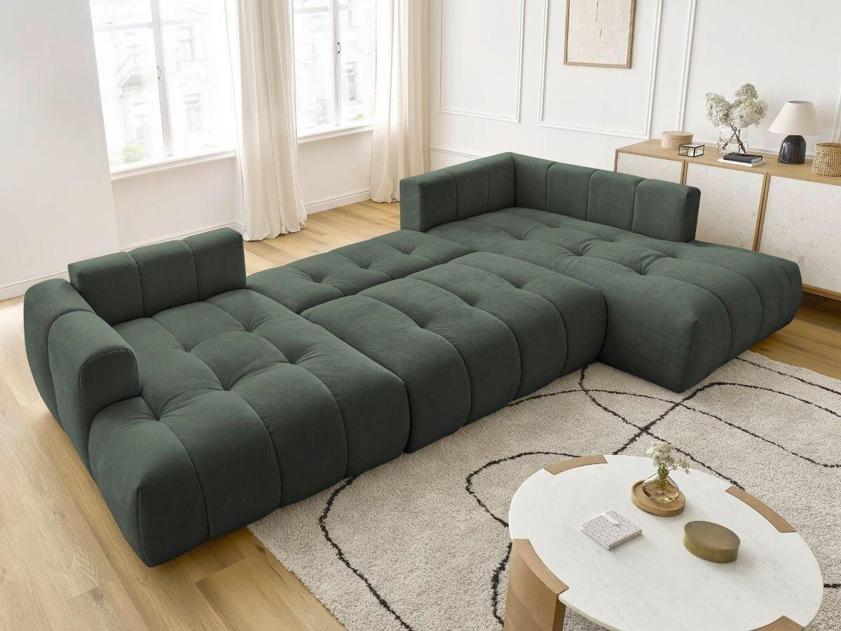 WOHNLANDSCHAFT  FUJI  Grün Leinenoptik  - Schwarz/Grün, MODERN, Kunststoff/Textil (160/377/204cm)