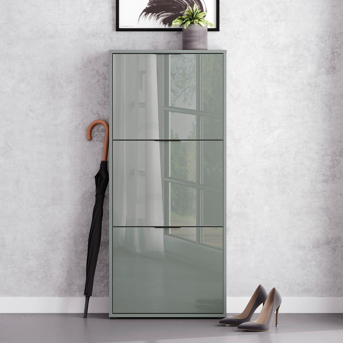 SCHUHKIPPER - Salbeigrün/Schwarz, MODERN, Glas/Holzwerkstoff (60/137/17cm) - Boxxx