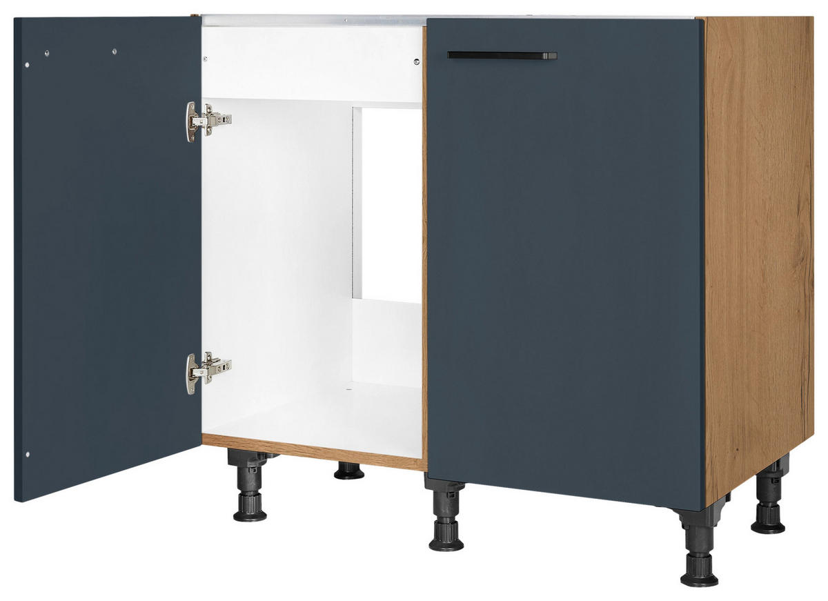 SPÜLENUNTERSCHRANK 90/87/56 cm  in Blau, Eichefarben  - Blau/Eichefarben, MODERN, Holzwerkstoff/Metall (90/87/56cm) - Nobilia