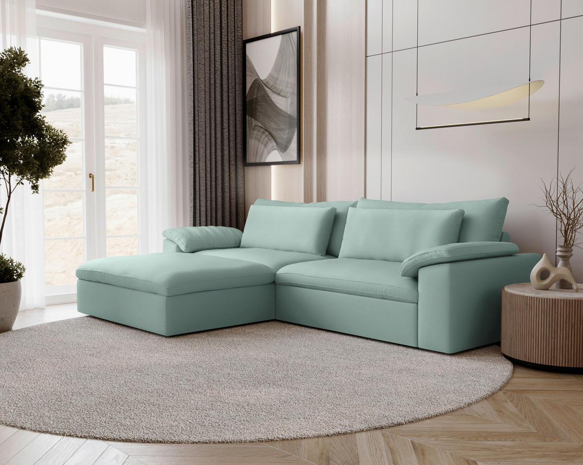 ECKSOFA  Chenille Mintgrün  - Schwarz/Mintgrün, Modern, Kunststoff/Textil (198/306cm) - Carryhome