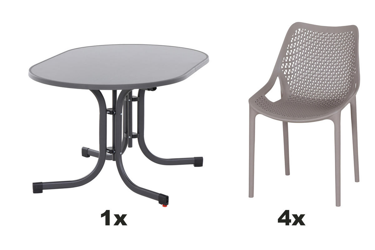 GARTENGARNITUR 5-teilig  - Taupe/Anthrazit, Basics, Holzwerkstoff/Kunststoff (90/81/140cm) - Siena Garden