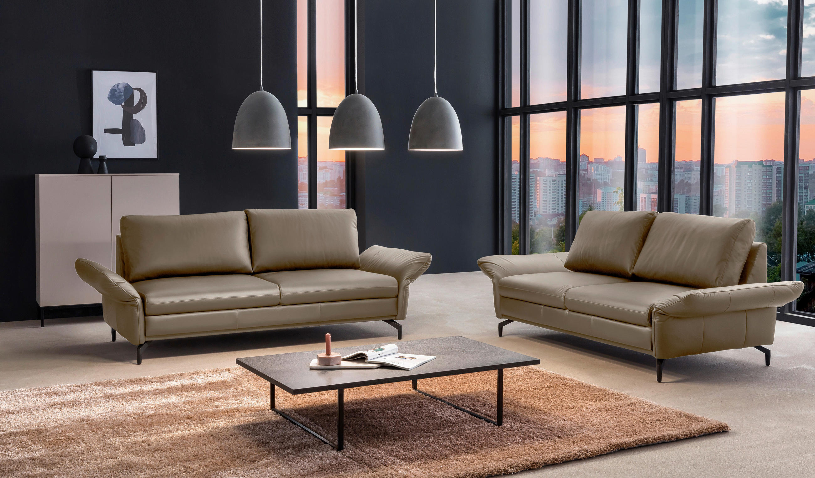 2-SITZER-SOFA in Lederlook Hellbraun  - Hellbraun/Schwarz, Design, Textil/Metall (173/85/93cm) - Livetastic