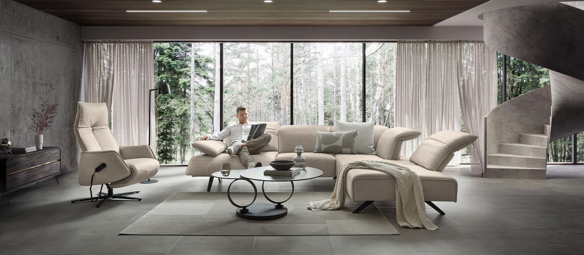 ECKSOFA Echtleder Beige  - Anthrazit/Beige, Design, Leder/Metall (290/230cm) - Johann Jakob