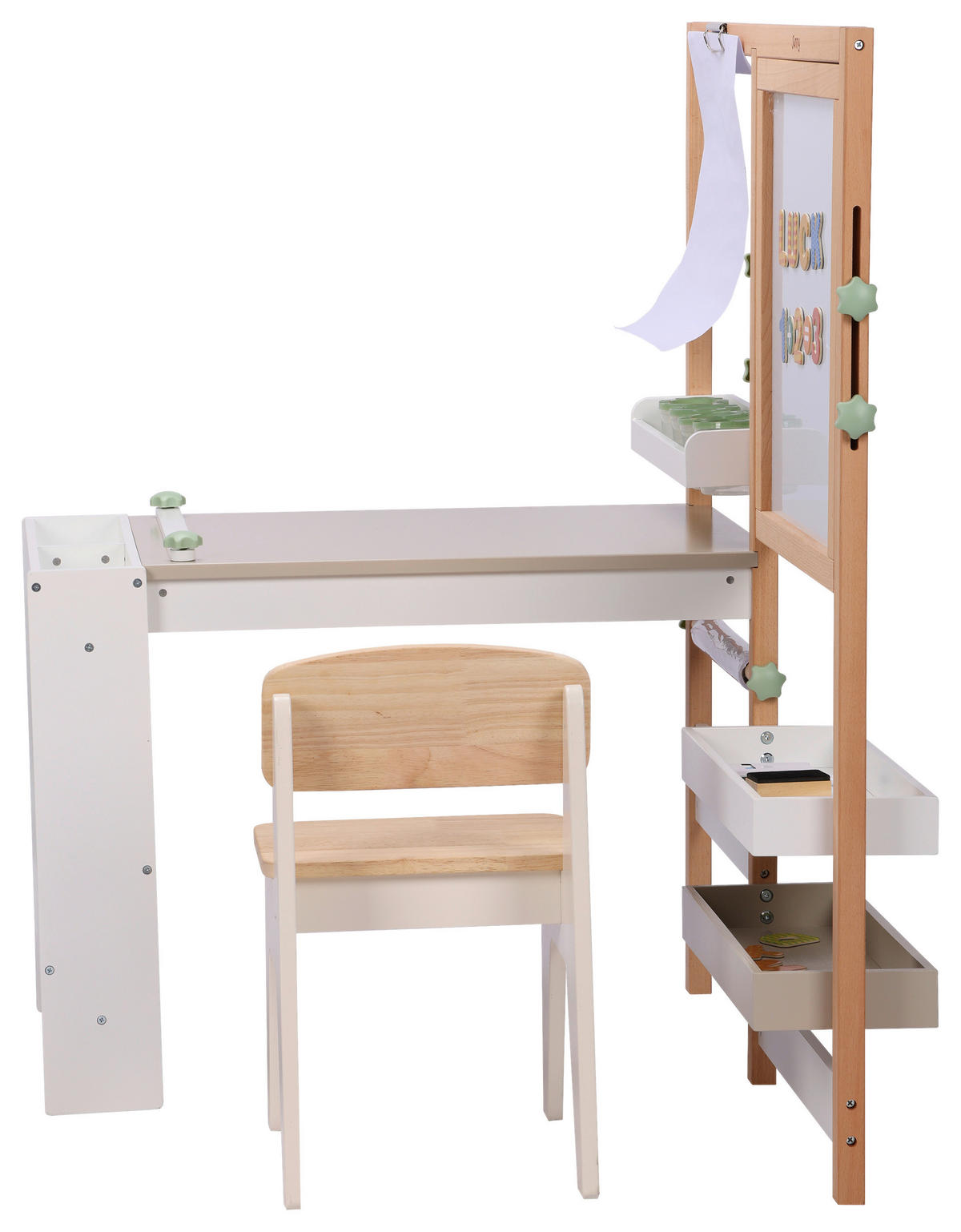 KINDERSCHREIBTISCH MIT STUHL - Buchefarben/Weiß, KONVENTIONELL, Holz/Papier (88/71/100cm)