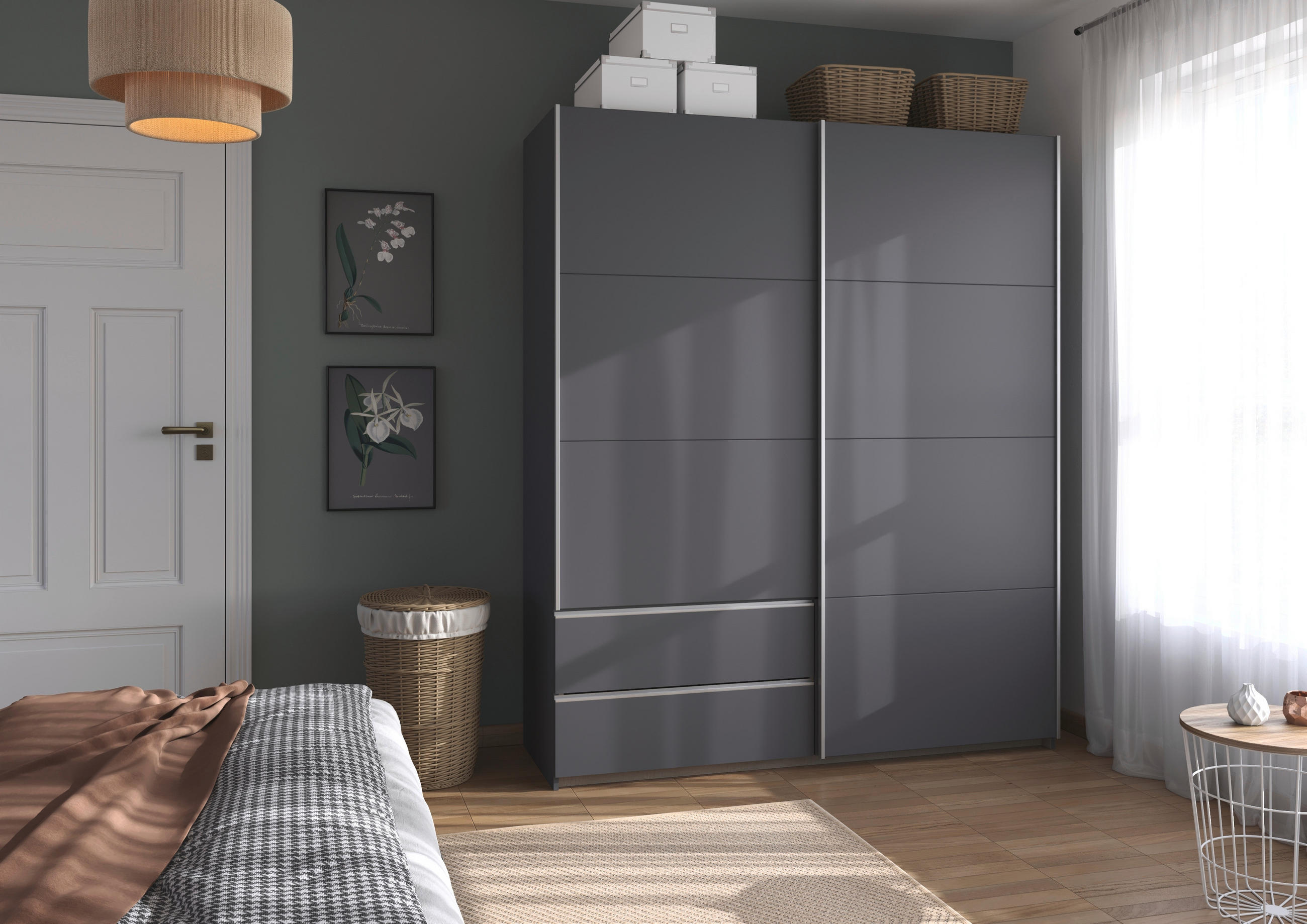 SCHWEBETÜRENSCHRANK 175/210/59 cm 2-türig Grau  - Alufarben/Grau, MODERN, Holzwerkstoff (175/210/59cm) - Rauch Möbel