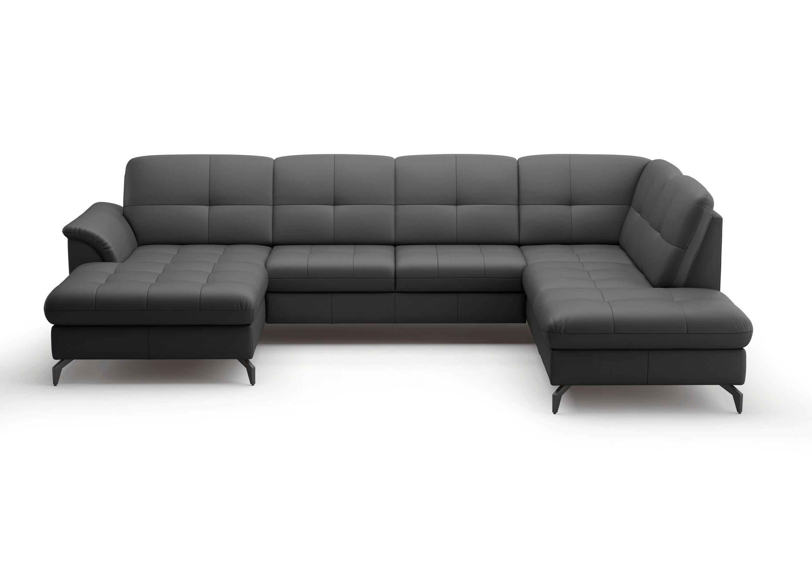WOHNLANDSCHAFT in Vliesstoff Kombination Echtleder/Stoff Schwarz - Schwarz, Modern, Leder/Textil (164/319/212cm) - Sit & More