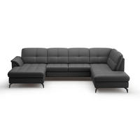 WOHNLANDSCHAFT Schwarz Kombination Echtleder/Stoff Vliesstoff  - Schwarz, MODERN, Leder/Textil (164/319/212cm) - Sit & More