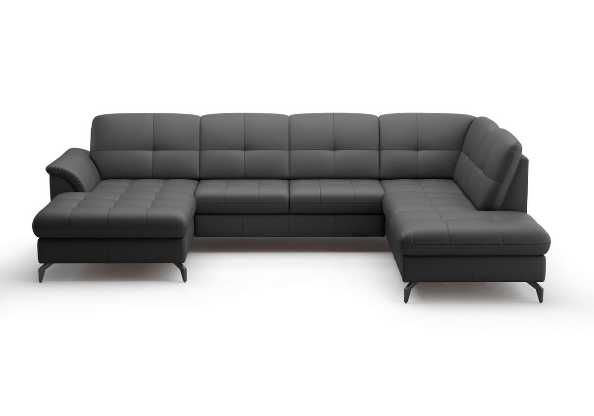 WOHNLANDSCHAFT in Vliesstoff Kombination Echtleder/Stoff Schwarz  - Schwarz, Modern, Leder/Textil (164/319/212cm) - Sit & More