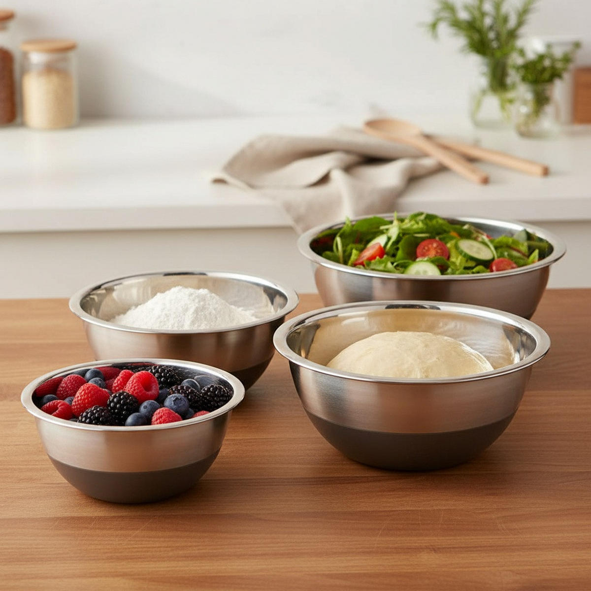 SCHÜSSEL 3800 ml  - Edelstahlfarben/Schwarz, Basics, Kunststoff/Metall (27/27/11,5cm) - moHA!