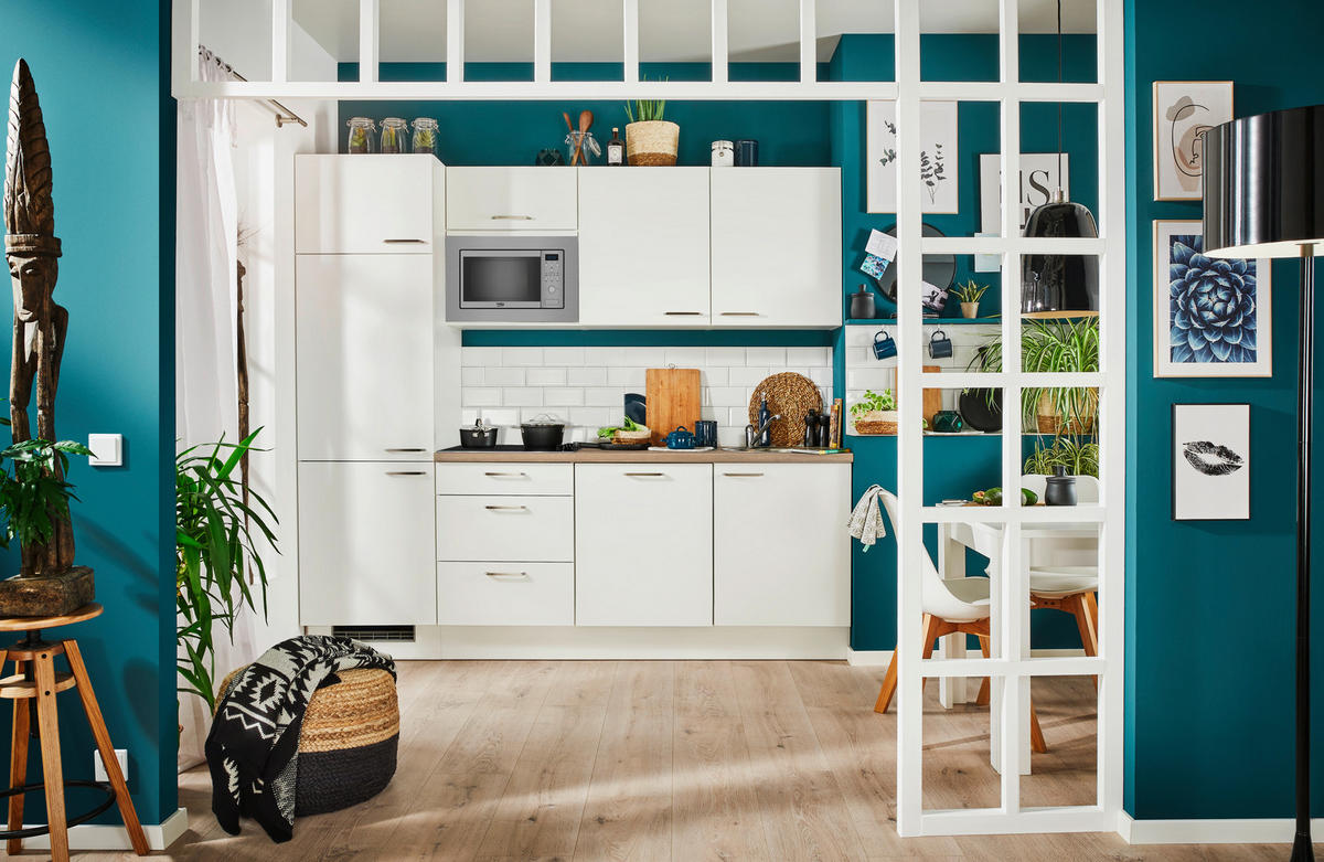 KÜCHENBLOCK 240 cm   in Weiß, Eichefarben  - Edelstahlfarben/Eichefarben, Design, Holzwerkstoff/Metall (240cm) - Pino