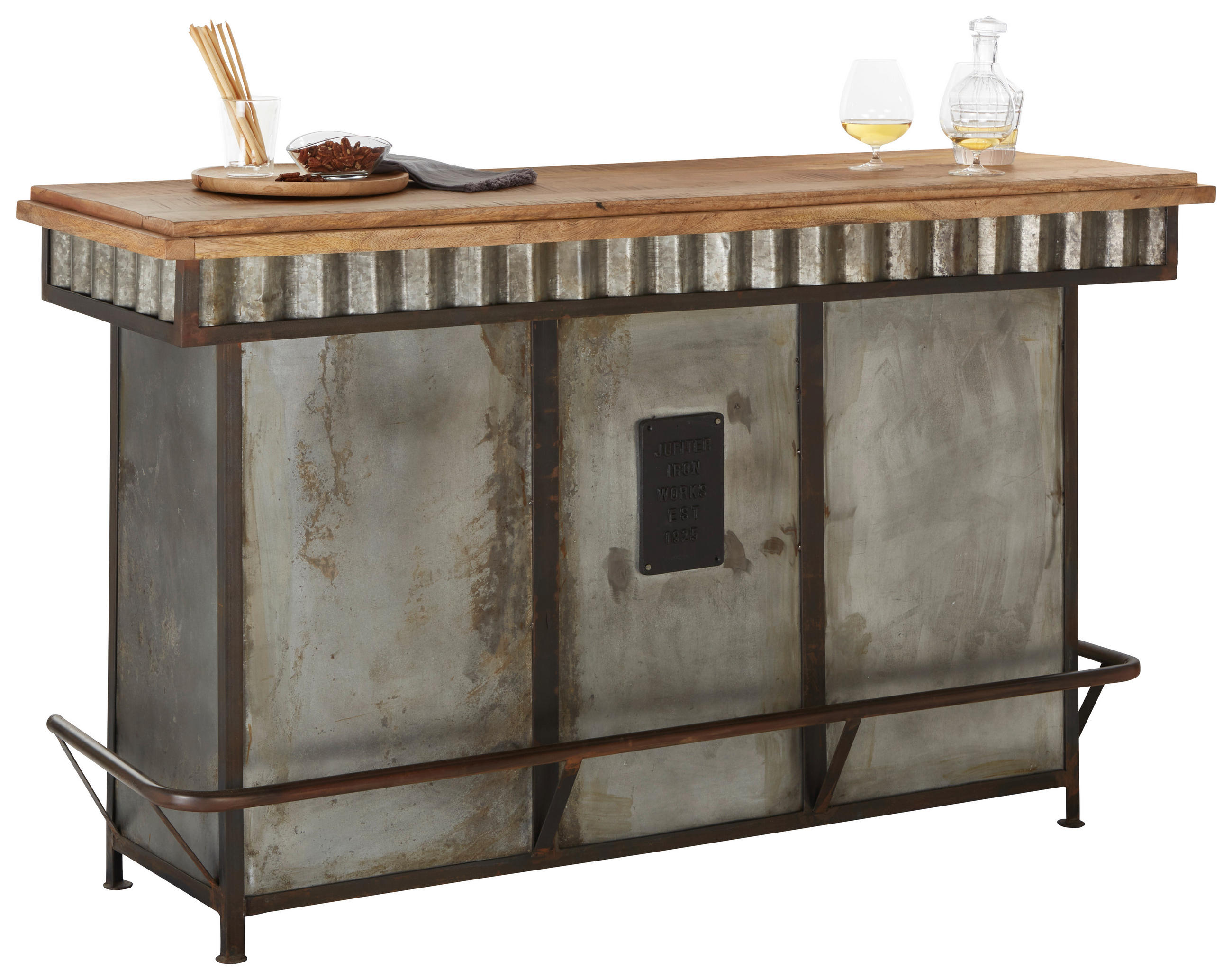 BAR Mangoholz Hartholz Anthrazit, Grau  - Anthrazit/Grau, Trend, Holz/Metall (168/103/55cm) - Landscape