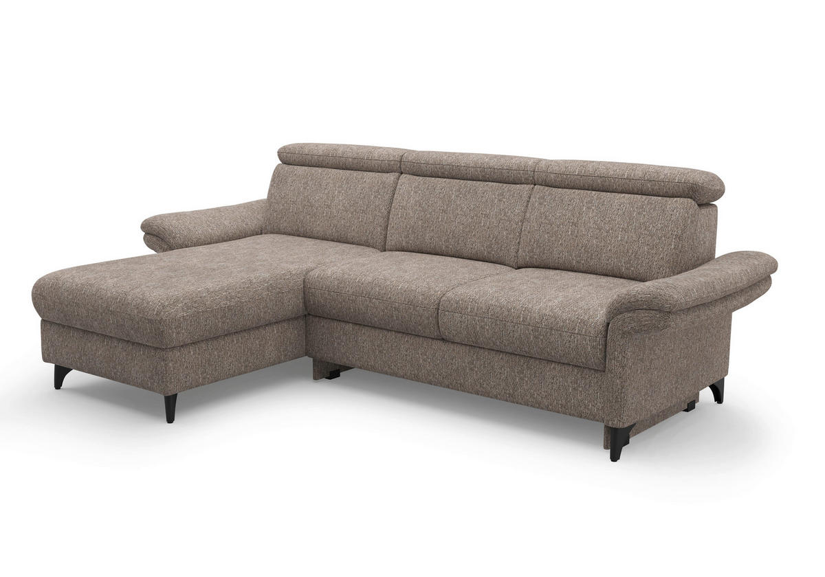 ECKSOFA GLENDALE E in Chenille Cappuccino  166/253 cm  - Schwarz/Cappuccino, KONVENTIONELL, Textil/Metall (166/253cm) - Sit & More