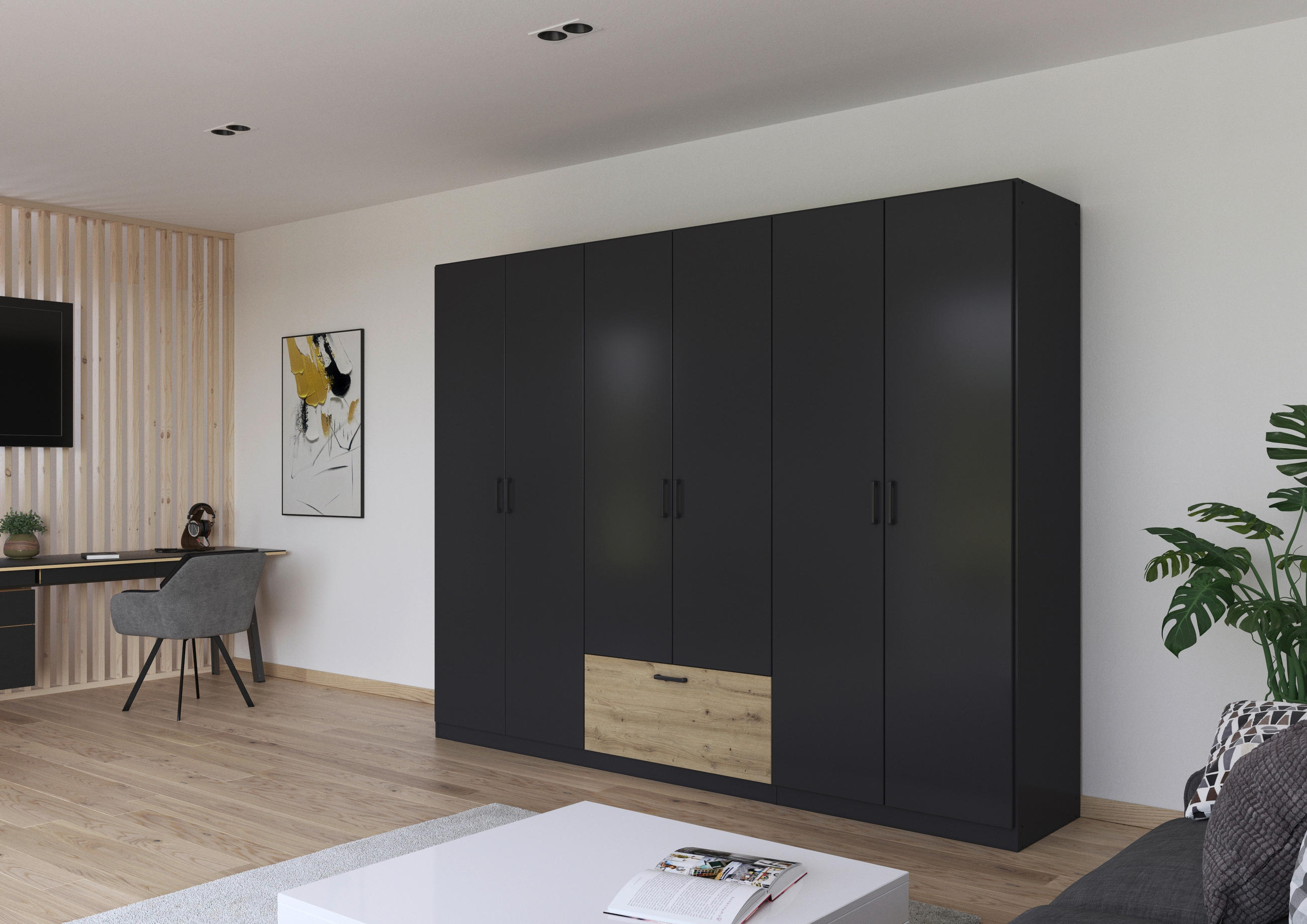KLEIDERSCHRANK in Grau, Eiche Artisan  - Eiche Artisan/Grau, Basics, Holzwerkstoff/Metall (271/210/54cm) - Boxxx