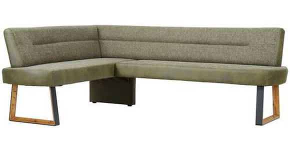 ECKBANK 173/235 cm Webstoff Grün, Eichefarben Eiche massiv Holz, Metall - Eichefarben/Schwarz, KONVENTIONELL, Holz/Textil (173/235cm) - Voleo