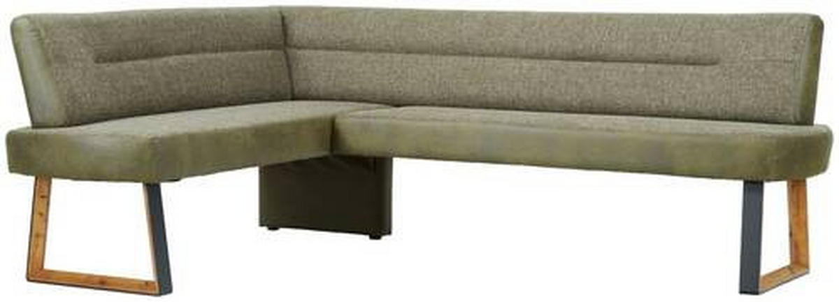 ECKBANK 173/235 cm Webstoff Grün, Eichefarben Eiche massiv Metall, Holz   - Eichefarben/Schwarz, KONVENTIONELL, Holz/Textil (173/235cm) - Voleo