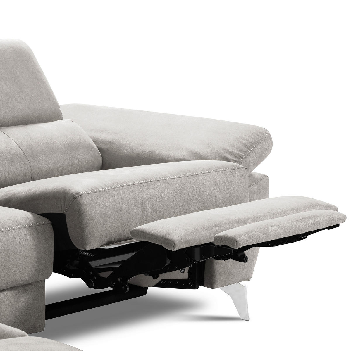 ECKSOFA SONO in Lederlook Grau Bettkasten, Armteilverstellung, Kopfteilverstellung  210/265 cm  - Chromfarben/Grau, Design, Textil/Metall (210/265cm) - Livetastic