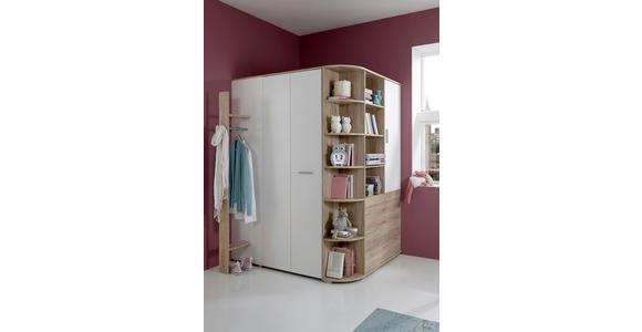BEGEHBARER ECKSCHRANK Weiß, Eiche San Remo 124/199/148 cm - Alufarben/Weiß, KONVENTIONELL, Holzwerkstoff/Kunststoff (124/199/148cm) - Carryhome
