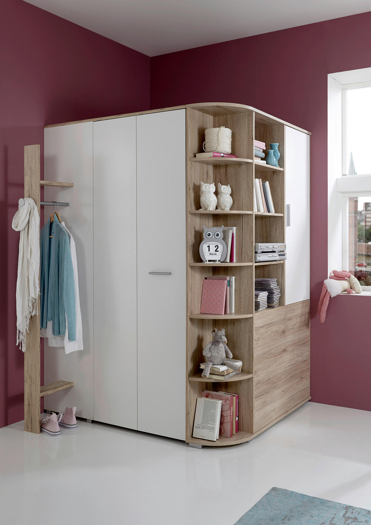 BEGEHBARER ECKSCHRANK Weiß, Eiche San Remo 124/199/148 cm  - Alufarben/Weiß, KONVENTIONELL, Holzwerkstoff/Kunststoff (124/199/148cm) - Boxxx