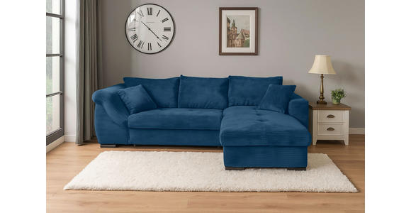 ECKSOFA  in Cord Blau  - Blau/Schwarz, KONVENTIONELL, Textil/Metall (258/168cm) - Carryhome