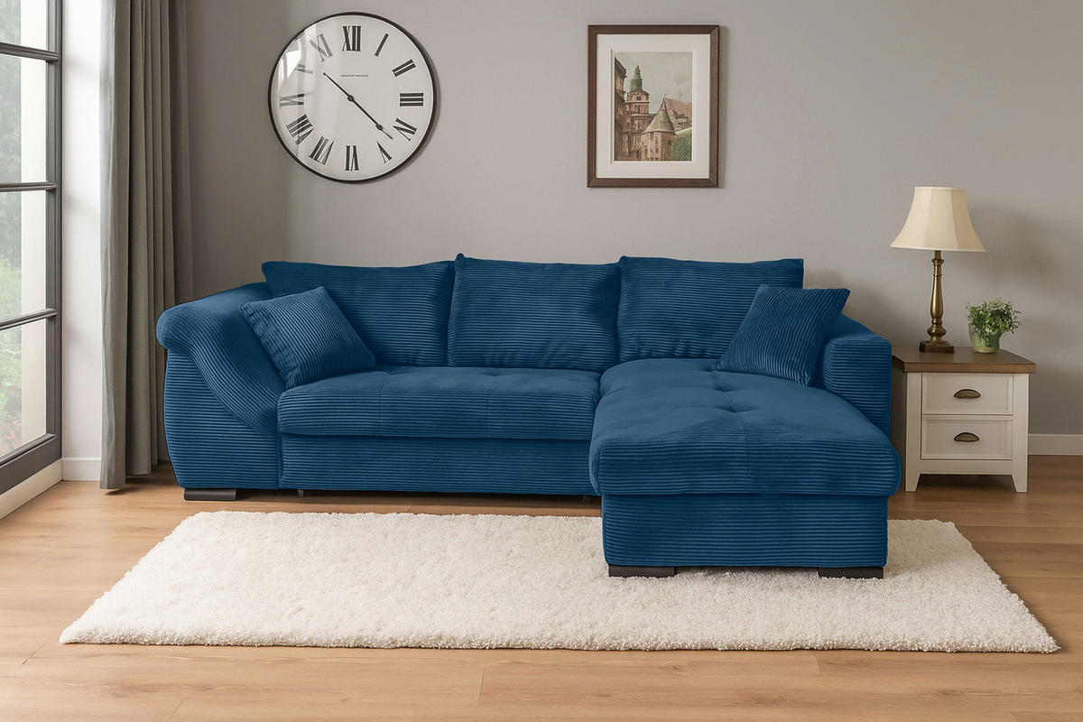 ECKSOFA in Cord Blau  - Blau/Schwarz, KONVENTIONELL, Textil/Metall (258/168cm) - Carryhome