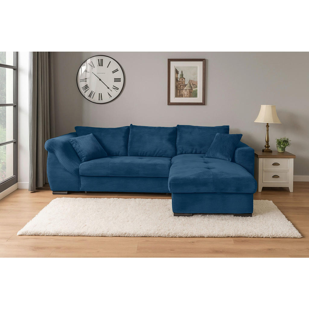Thumbnail - Carryhome Ecksofa, Blau, Textil, 4-Sitzer, Füllung: Schaumstoff, Ottomane rechts, L-Form, 258x168 cm, Liegefunktion, sei...