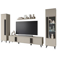WOHNWAND 4-teilig  in Beige 260/159,5/33 cm  - Beige/Schwarz, Trend, Glas/Holzwerkstoff (260/159,5/33cm)
