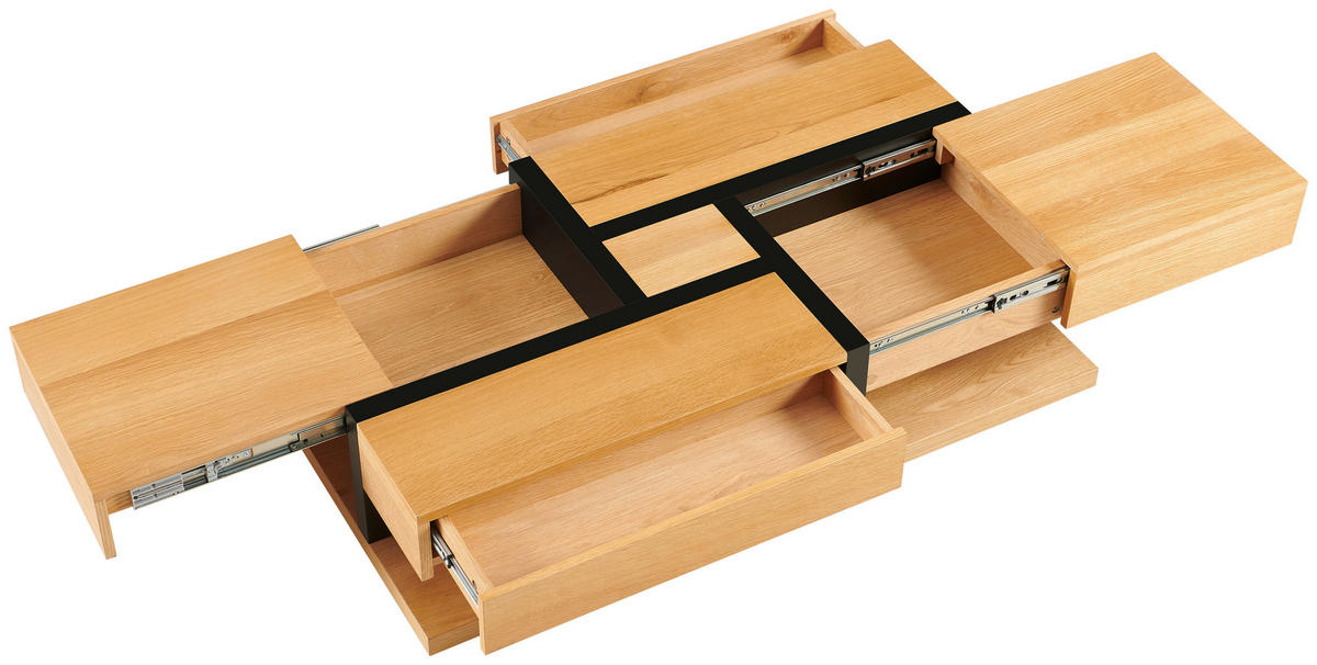 COUCHTISCH Eiche furniert 120/30/65 cm rechteckig Schwarz, Eichefarben  - Eichefarben/Schwarz, Design, Holz/Holzwerkstoff (120/30/65cm) - Livetastic