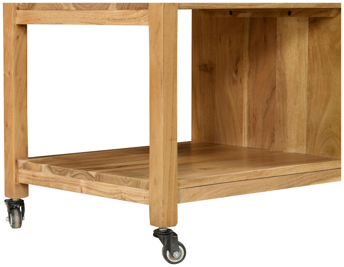 SERVIERWAGEN Akazie vollmassiv Schwarz, Akaziefarben  - Schwarz/Akaziefarben, Natur, Holz/Kunststoff (100/90/48cm) - Livetastic