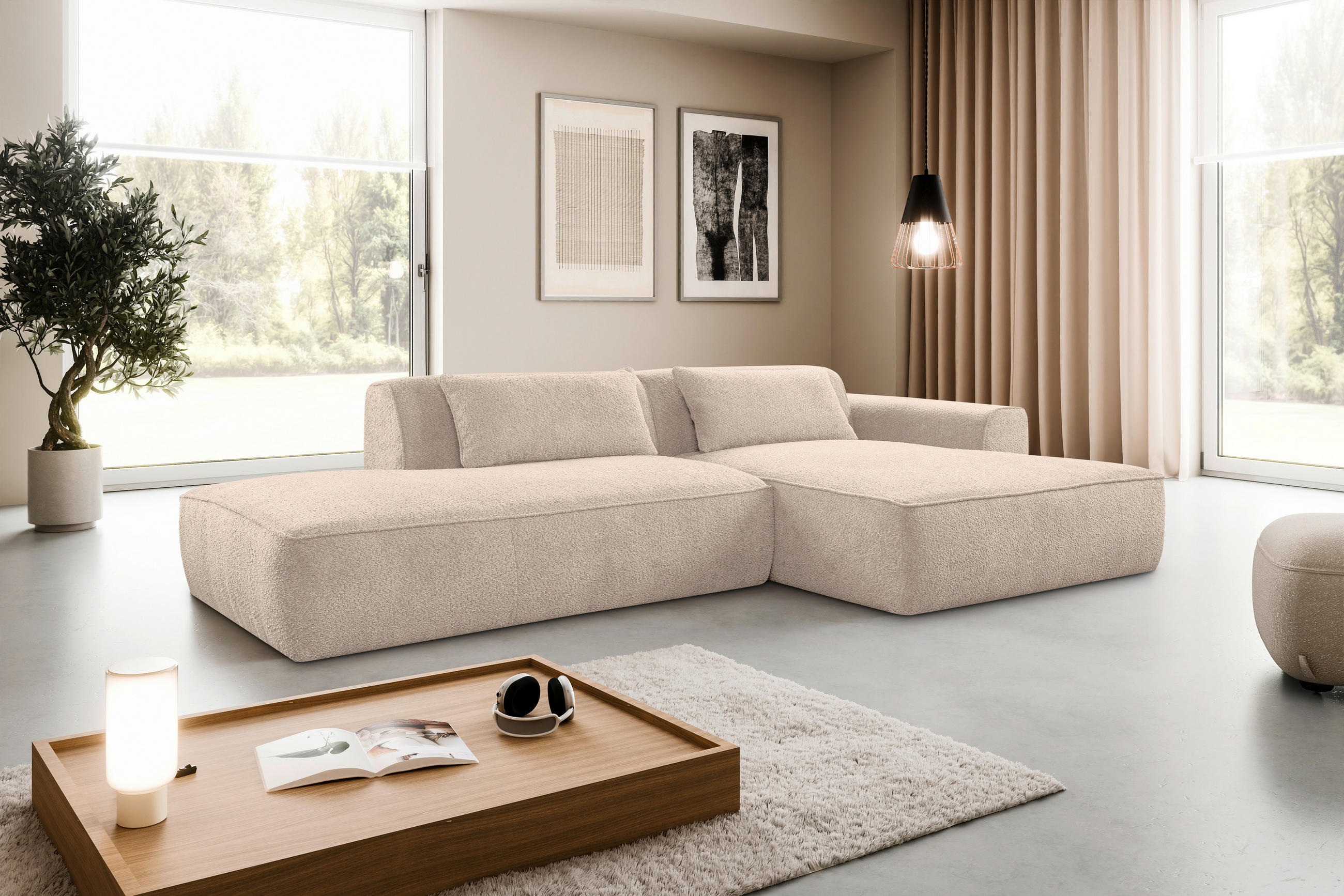 ECKSOFA BILLUND in Cord Sandfarben  294/165 cm  - Sandfarben/Schwarz, KONVENTIONELL, Holzwerkstoff/Kunststoff (294/165cm) - Livetastic