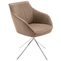 ARMLEHNSTUHL  in Nickel Echtleder naturbelassen  - Edelstahlfarben/Beige, Design, Leder/Metall (60/84/67cm) - Koinor