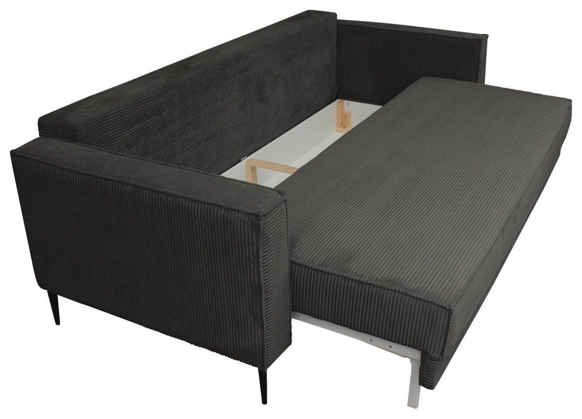SCHLAFSOFA  mit Liegefunktion, Rücken echt, haustierfreundlicher Bezug Cord Graphitfarben  - Schwarz/Graphitfarben, KONVENTIONELL, Textil/Metall (222/93/98cm) - Carryhome