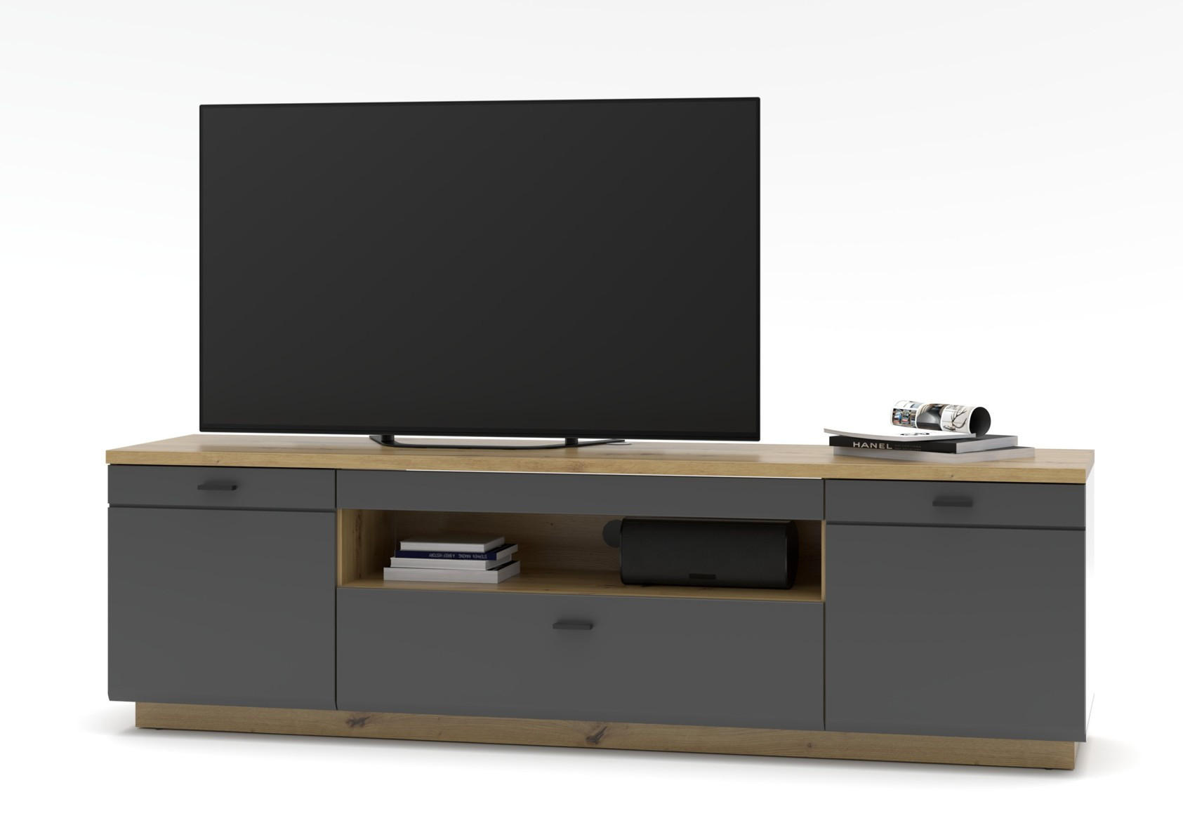 LOWBOARD  in 200/60/47 cm  - Graphitfarben/Schwarz, Design, Holzwerkstoff/Metall (200/60/47cm) - MID.YOU