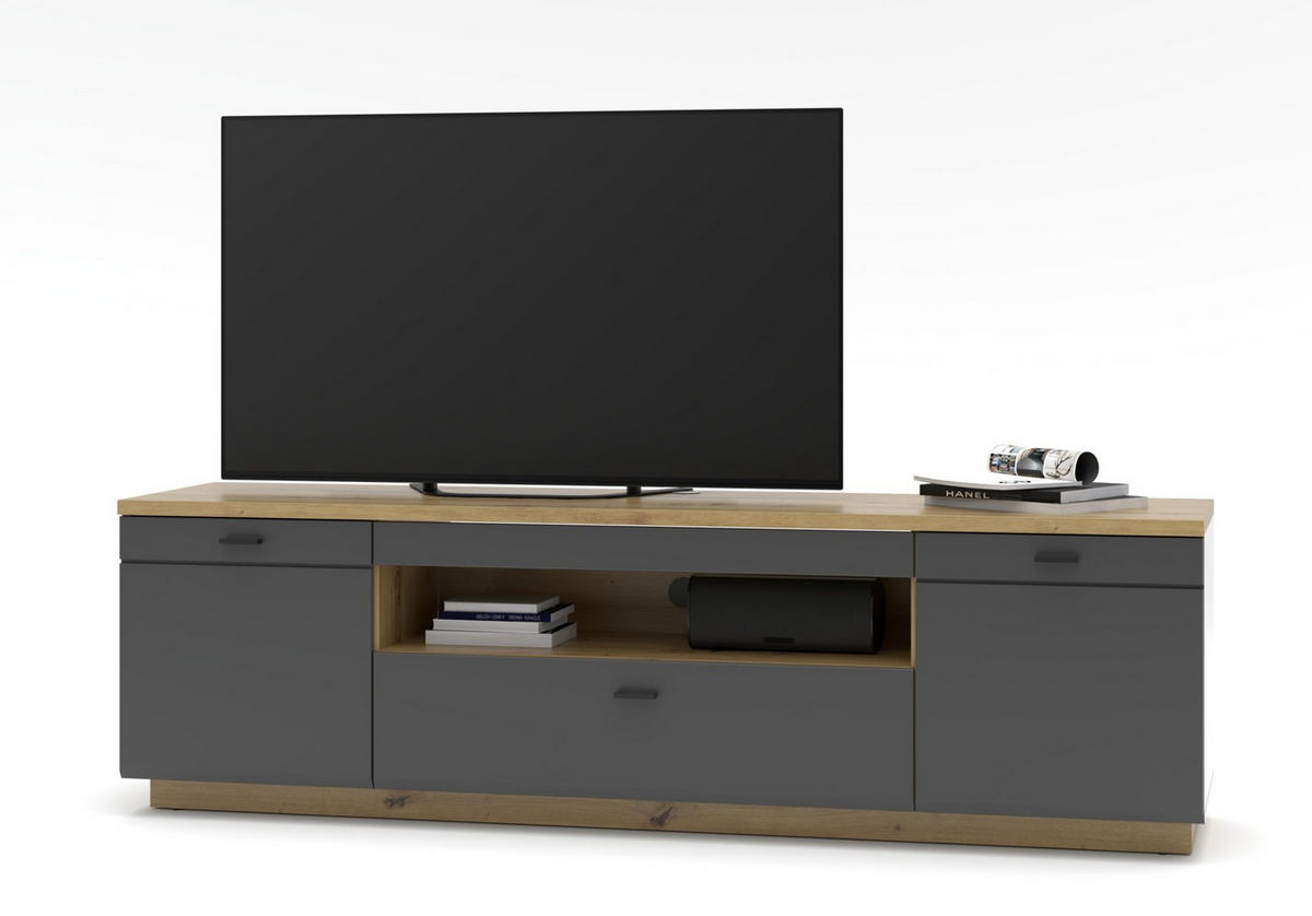 LOWBOARD  in 200/60/47 cm  - Graphitfarben/Schwarz, Design, Holzwerkstoff/Metall (200/60/47cm) - MID.YOU