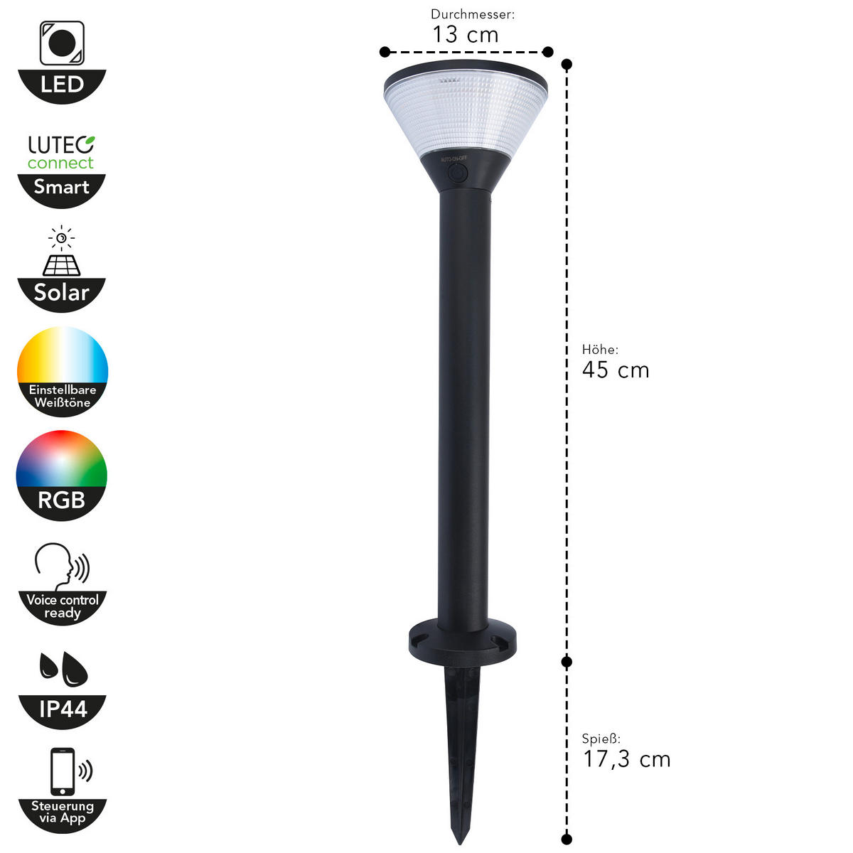 SOLARLEUCHTE Karlo 13/45 cm   - Schwarz/Weiß, Basics, Kunststoff/Metall (13/45cm)