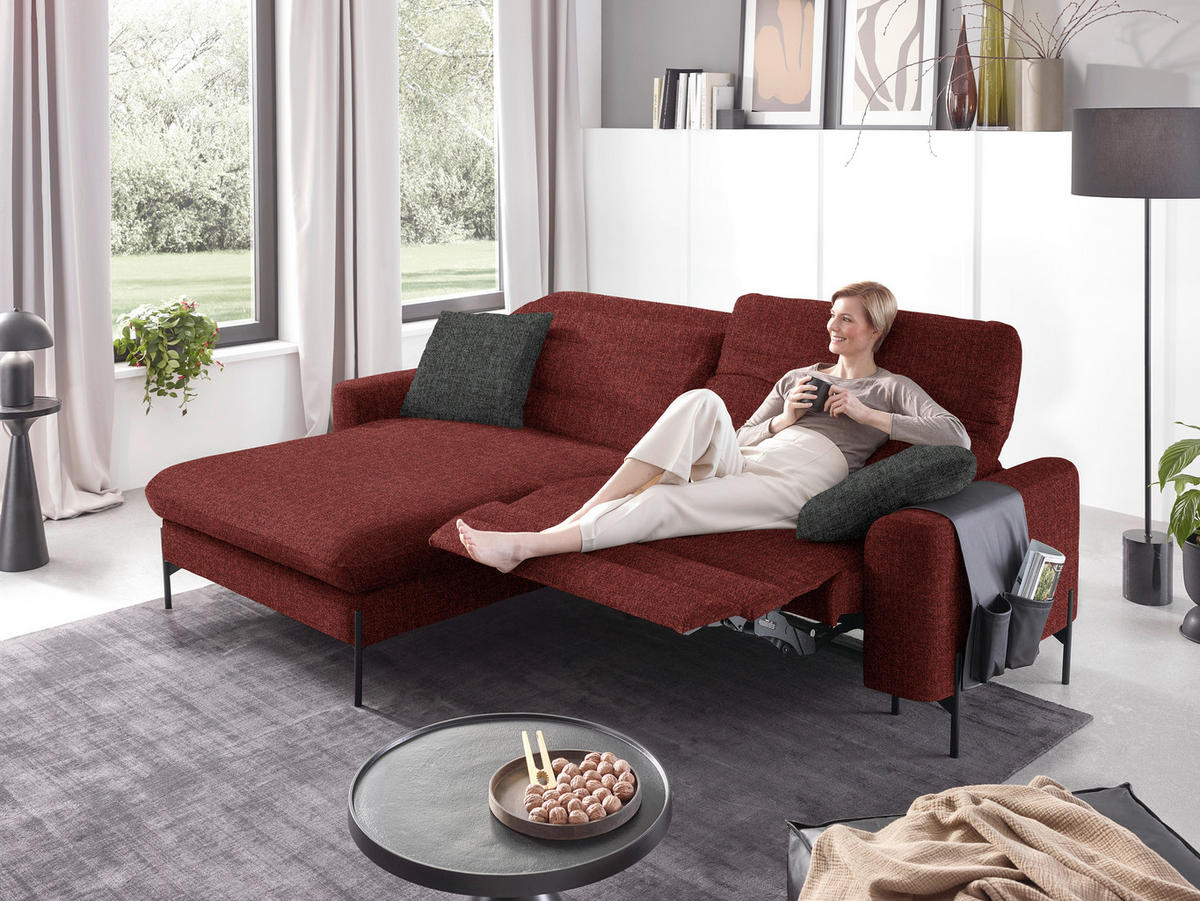 ECKSOFA in Flachgewebe Rot  - Rot/Schwarz, Design, Textil/Metall (191/252cm) - Dieter Knoll