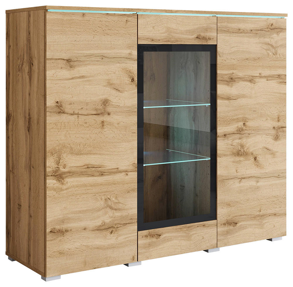 HIGHBOARD Vera  in 120/102,3/39,5 cm  - Eiche Wotan/Grau, Trend, Glas/Holzwerkstoff (120/102,3/39,5cm) - P & B