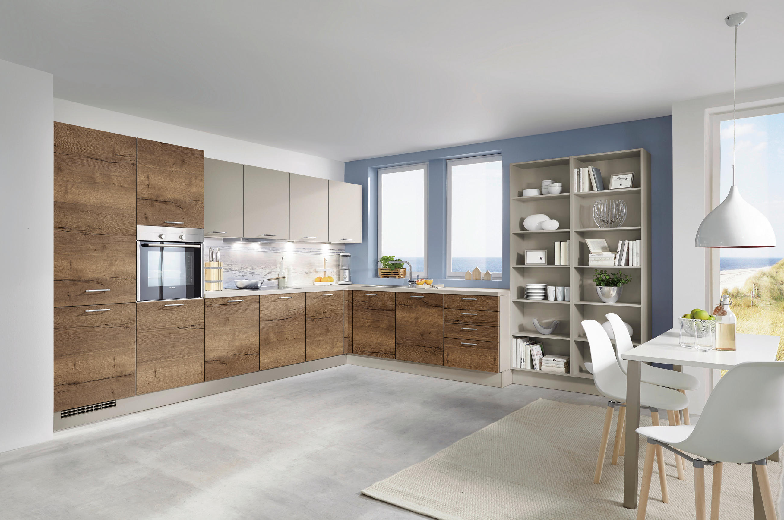 EINBAUKÜCHE   - Eichefarben/Grau, Design, Holzwerkstoff - Celina