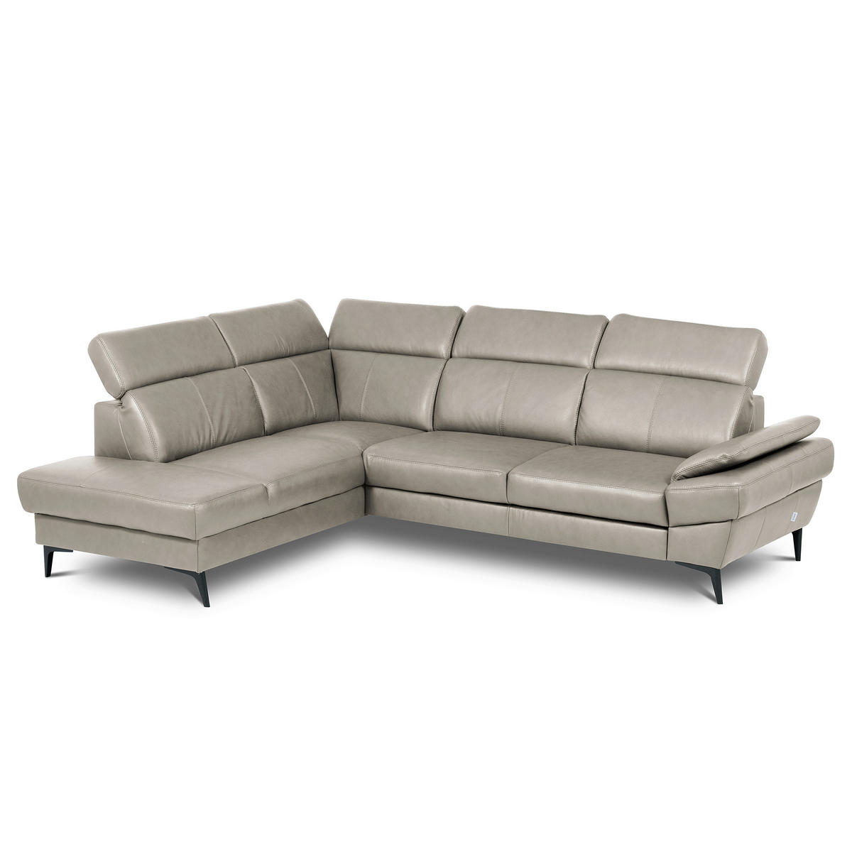 ECKSOFA  in Lederlook Echtleder Platinfarben  - Platinfarben/Schwarz, Design, Leder/Textil (211/264cm) - Livetastic