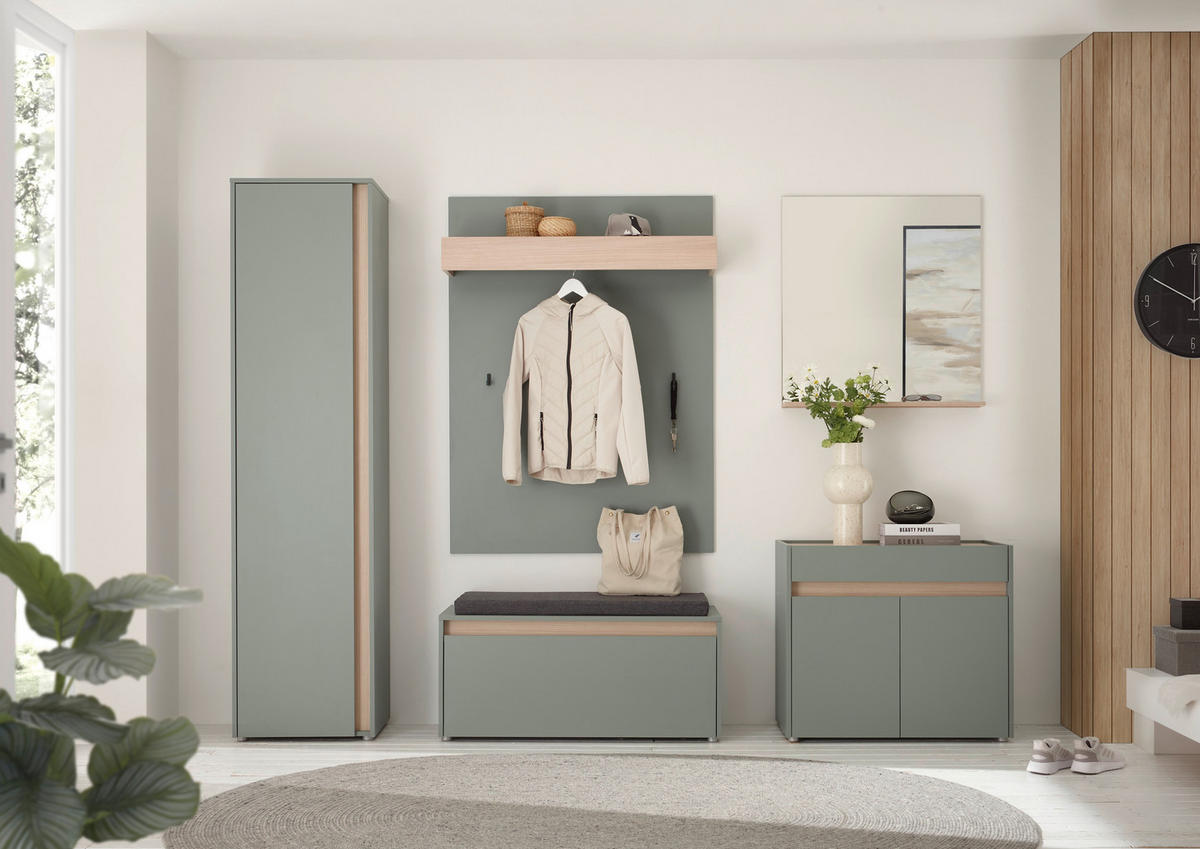 GARDEROBE 6-teilig  in 260/200/40 cm  - Eichefarben/Salbeigrün, Design, Holzwerkstoff/Textil (260/200/40cm) - Modante