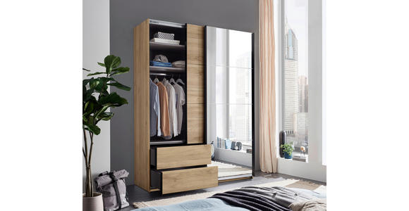 SCHWEBETÜRENSCHRANK 170/225,5/60 cm 2-türig Eichefarben  - Eichefarben/Schwarz, MODERN, Glas/Holzwerkstoff (170/225,5/60cm) - Xora