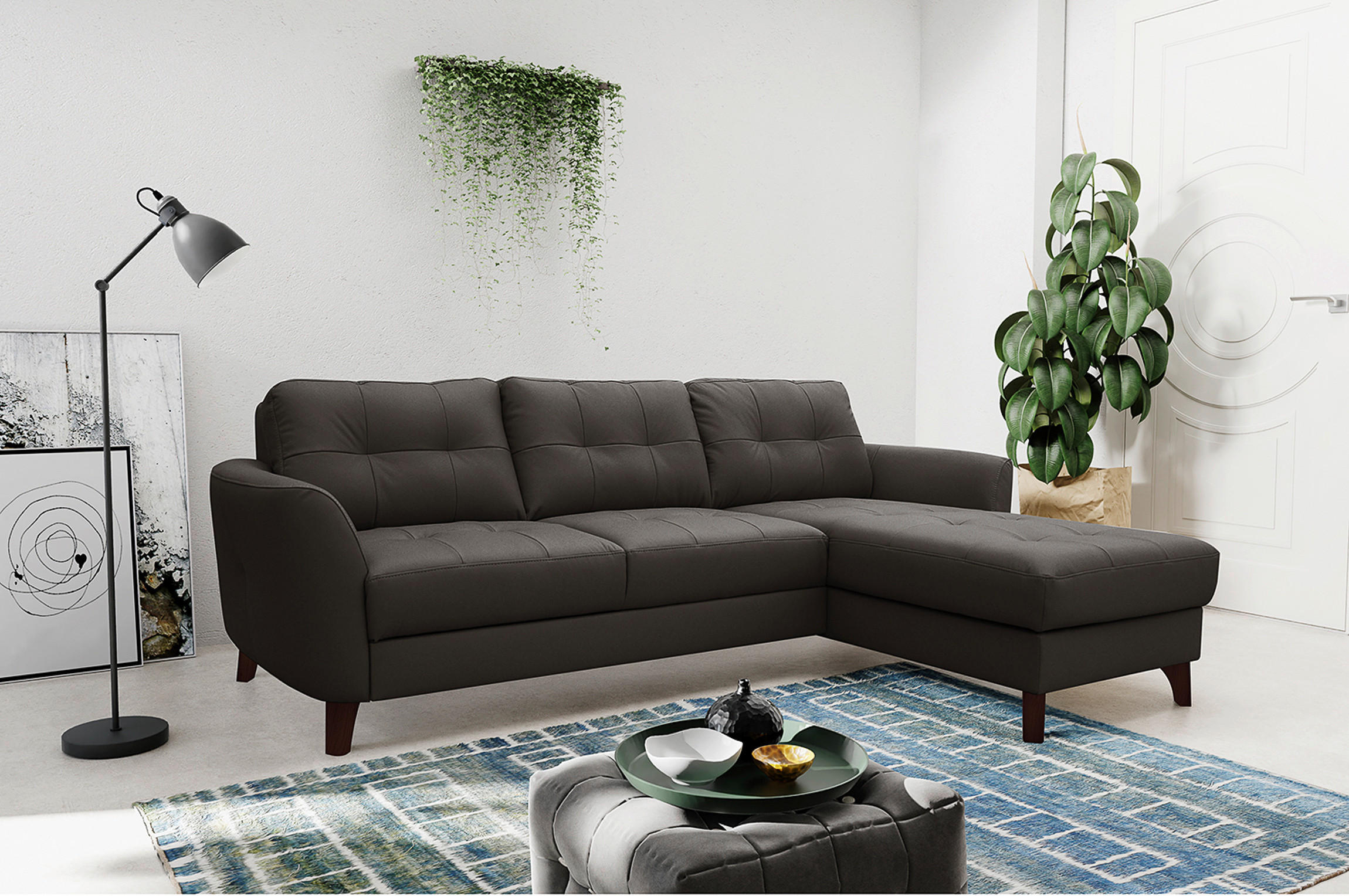 ECKSOFA in Lederlook Echtleder Dunkelbraun  - Dunkelbraun/Buchefarben, Design, Leder/Holz (238/168cm) - Livetastic